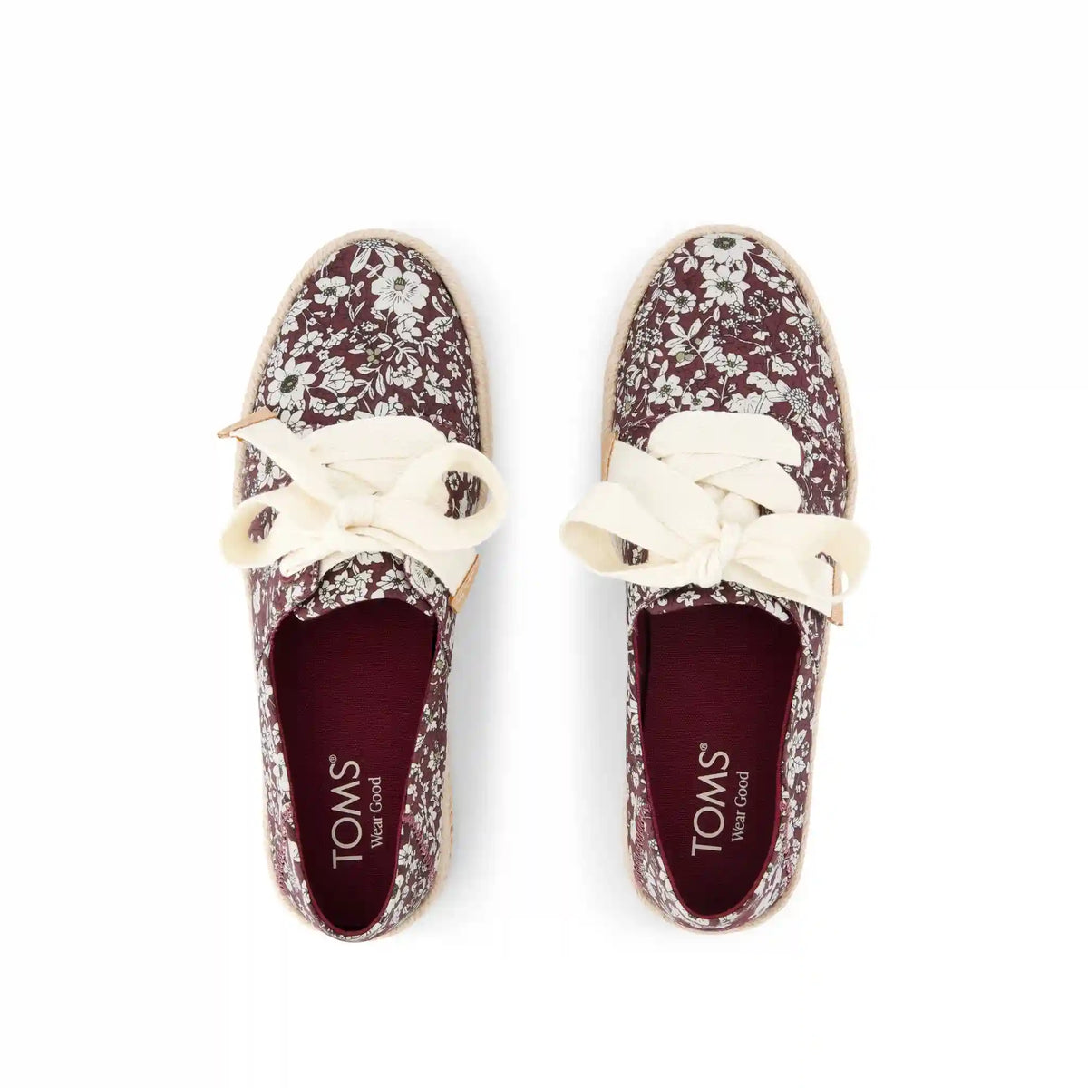 Womens Carolina Lace-Up Espadrille Burgundy Floral Print