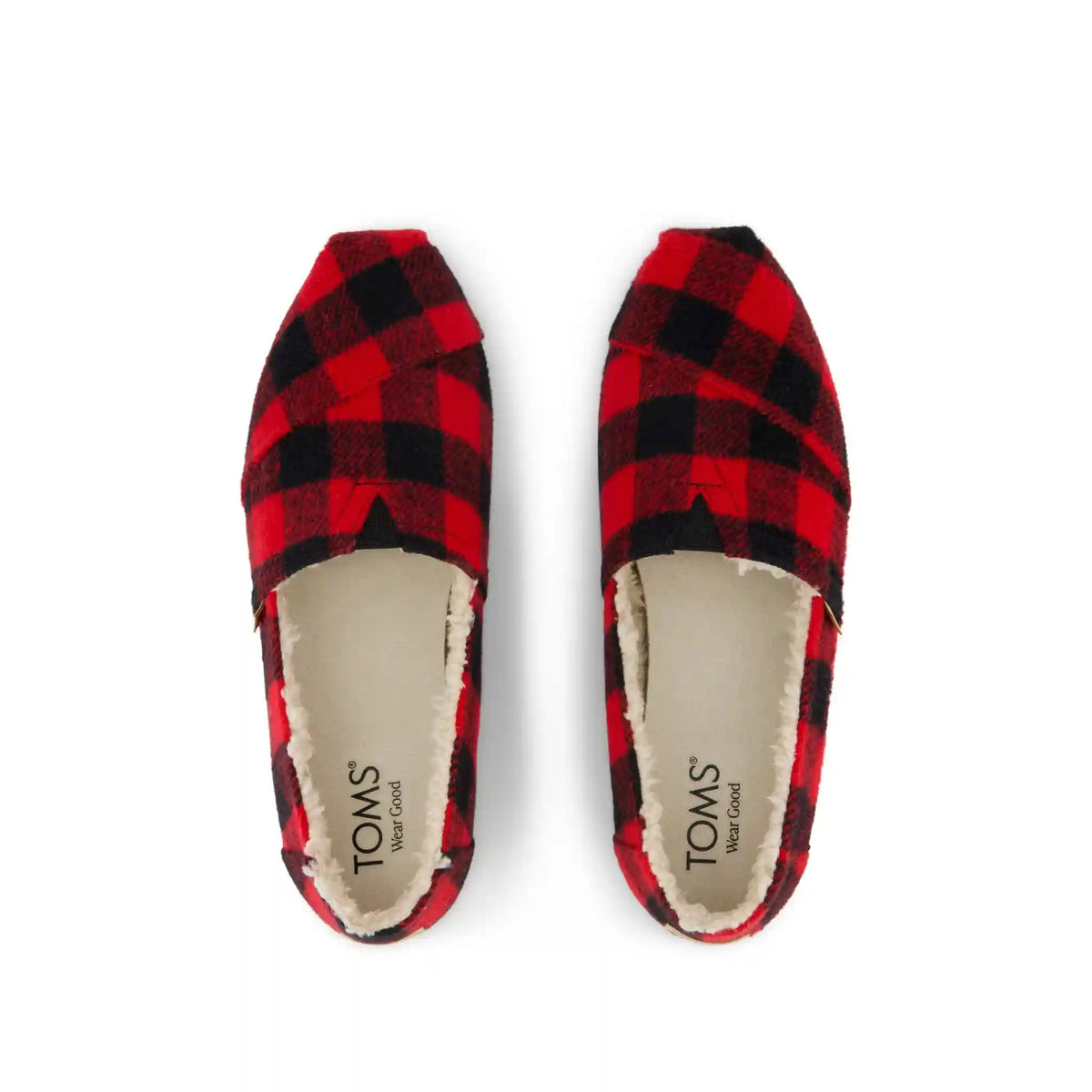 Womens Alpargata Classic Buffalo Plaid Red Faux Shearling