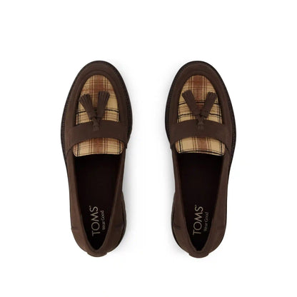 Womens Cara Tassel Loafer Chocolate Brown Plaid