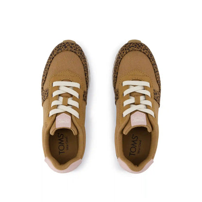 TRVL LITE Retro Runner Kids Sneaker Water Repellent Toffee Leopard Vintage Twill