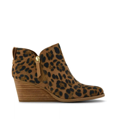 Womens Goldie Wedge Ankle Bootie Leopard Suede