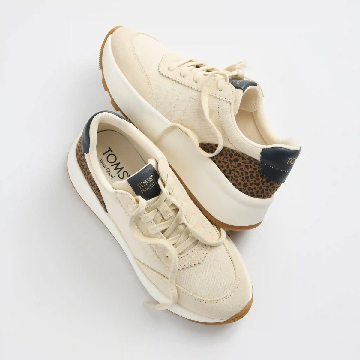 Womens TRVL Lite Wedge Sneaker Water Repellent Cream Cheetah Print Vintage Twill