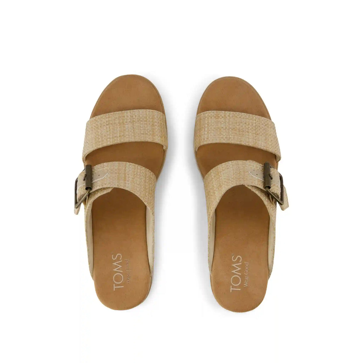 Diana Mule Buckle Wedge Sandal Almond Raffia