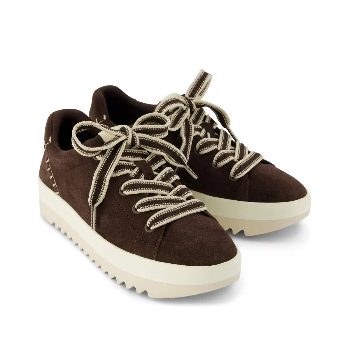 Womens Rea Lace-Up Platform Sneaker Chocolate Brown Suede
