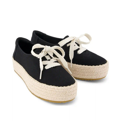 Womens Valencia Lace-Up Platform Espadrille Black Canvas