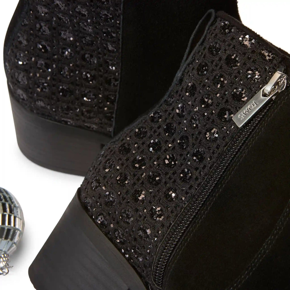 Womens Delilah Heeled Boot Black Geometric Sequins