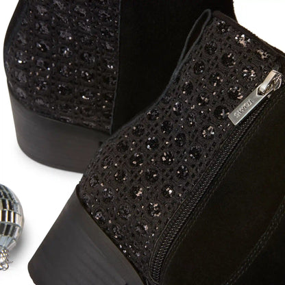 Womens Delilah Heeled Boot Black Geometric Sequins