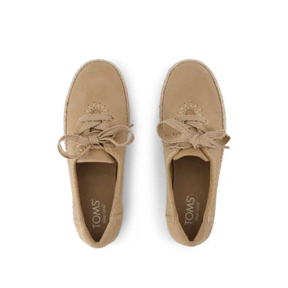 Womens Valencia Lace-Up Platform Espadrille Taupe Deco Stitch Suede