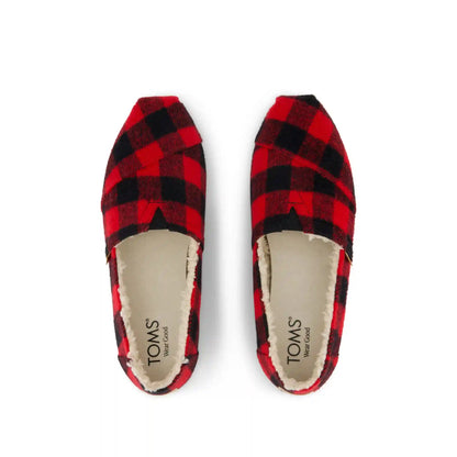 Womens Alpargata Classic Buffalo Plaid Red Faux Shearling