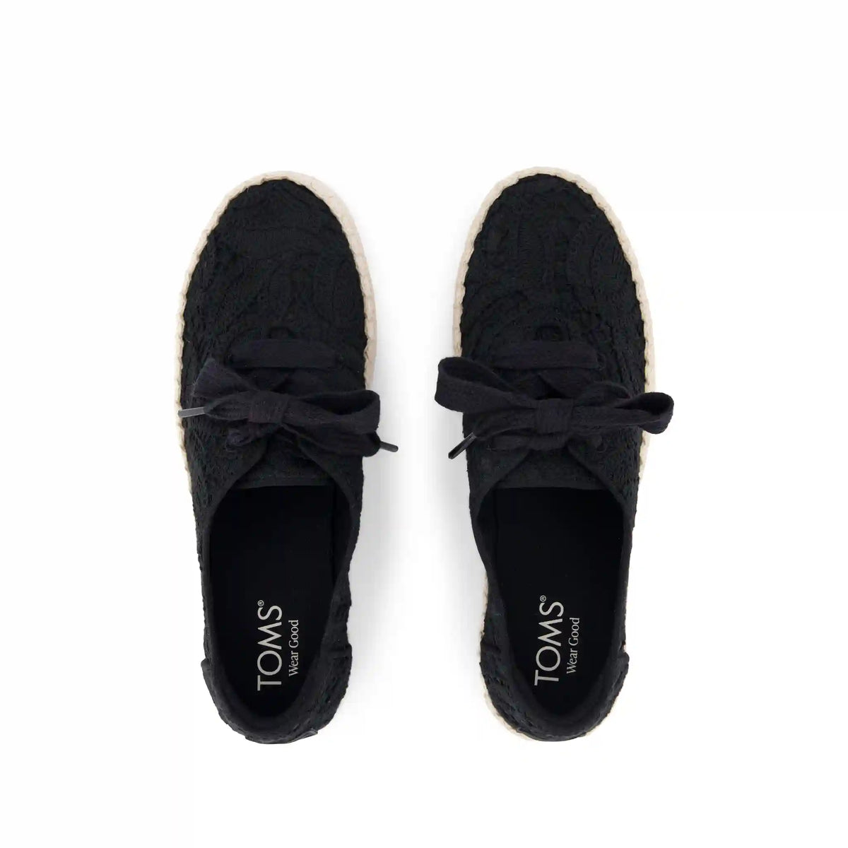 Womens Valencia Lace-Up Platform Espadrille Black Floral Crochet