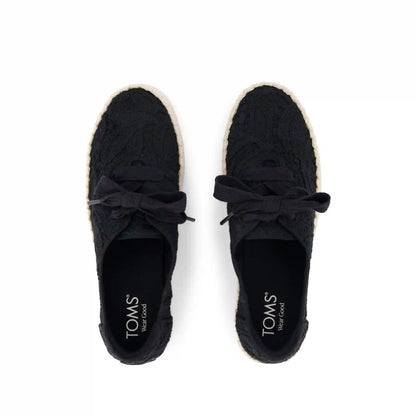 Womens Valencia Lace-Up Platform Espadrille Black Floral Crochet