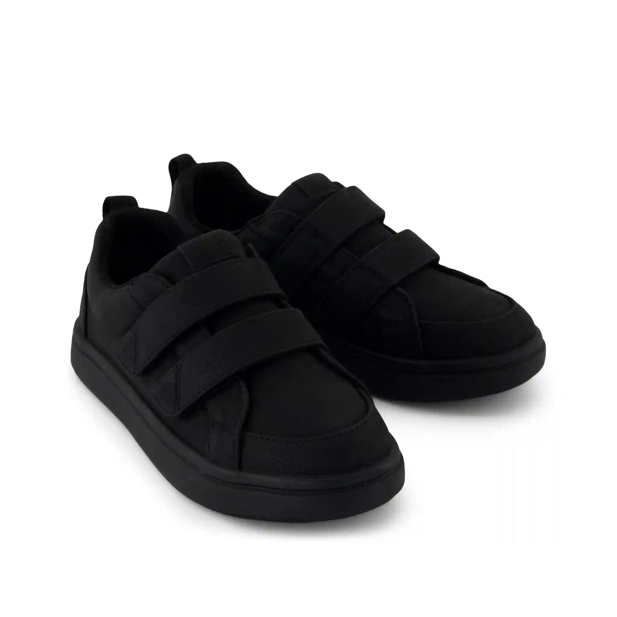 Cruz Double Strap Kids Sneaker Black Microsuede