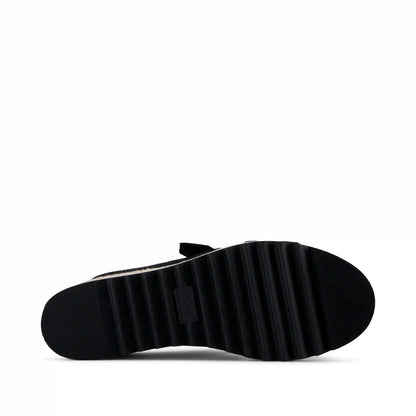 Diana Mule Buckle Wedge Sandal Black Heavy Canvas