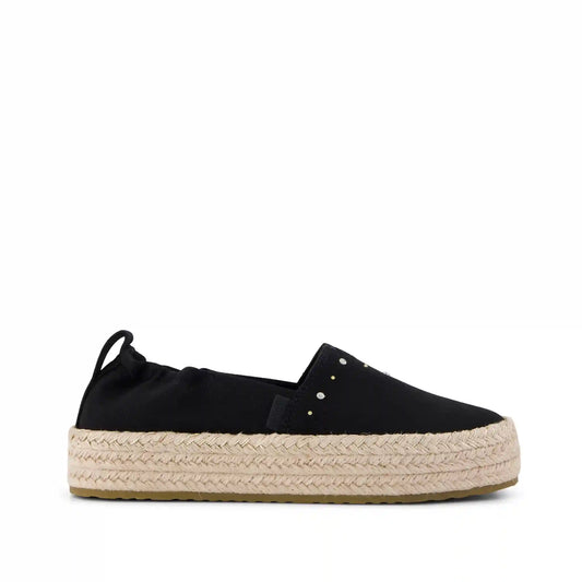 Valencia Platform Kids Espadrille Black Brushed Twill