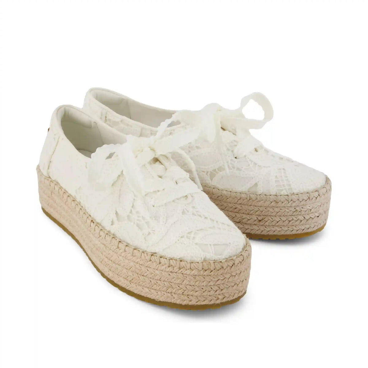 Womens Valencia Lace-Up Platform Espadrille Egret Floral Crochet