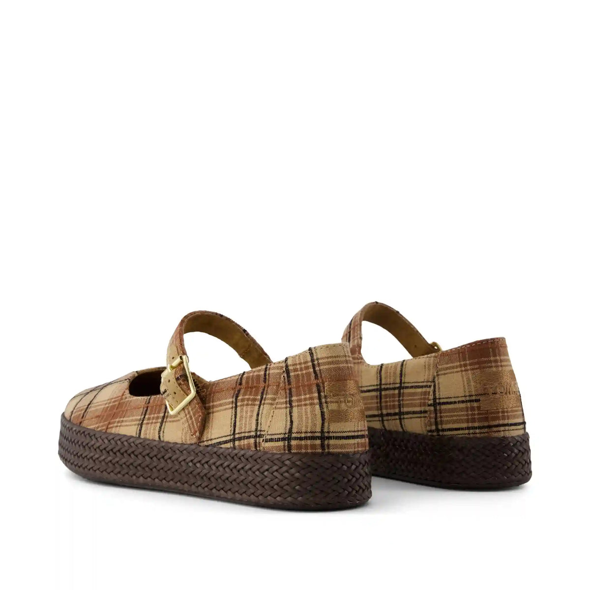 Womens Carolina Mary Jane Espadrille Toffee Textured Plaid
