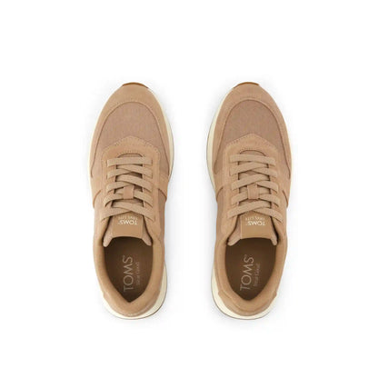 Womens TRVL LITE Retro Runner Sneaker Water Repellent Taupe Vintage Twill with Studs