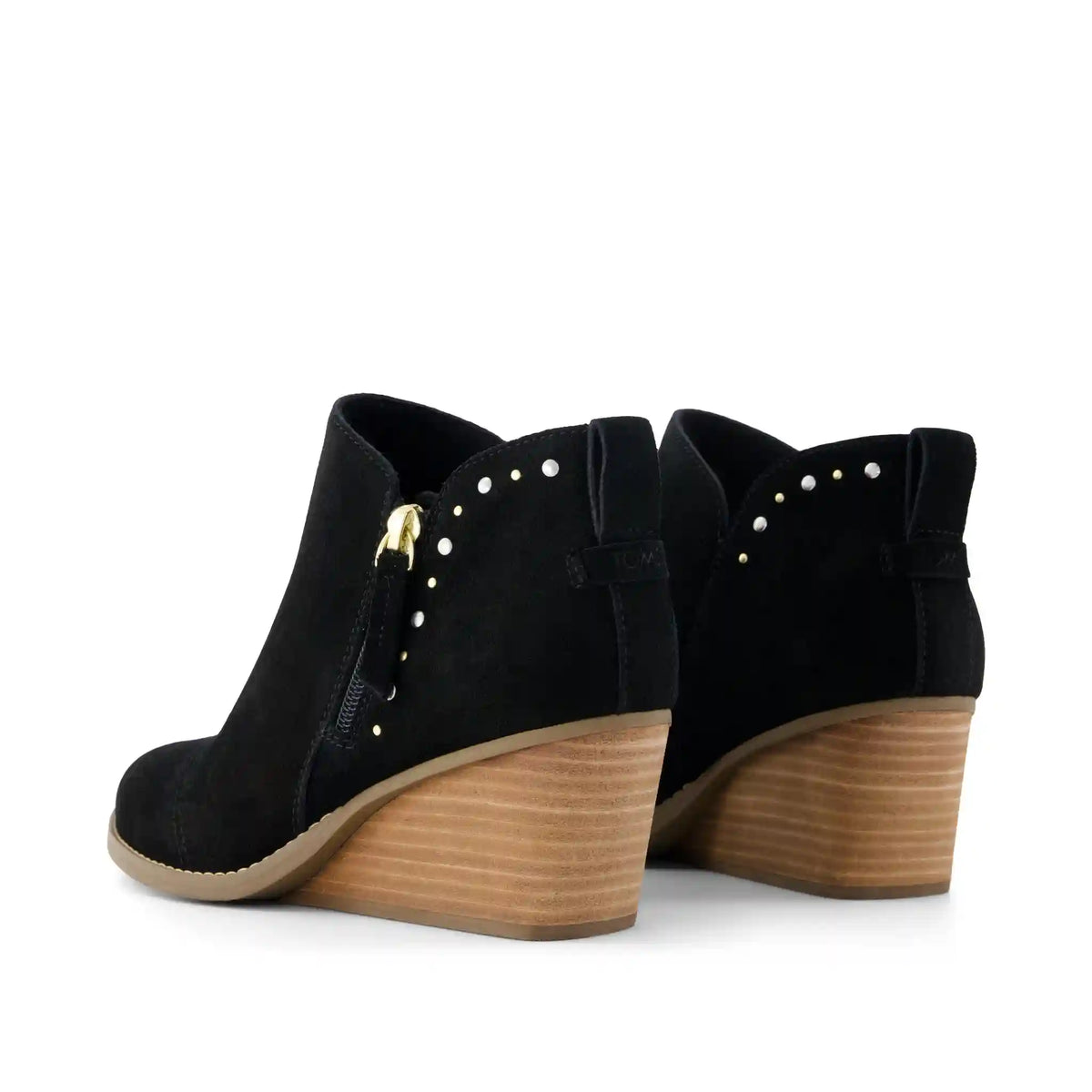 Womens Goldie Wedge Ankle Bootie Black Suede with Studs