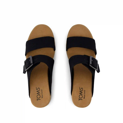 Diana Mule Buckle Wedge Sandal Black Heavy Canvas
