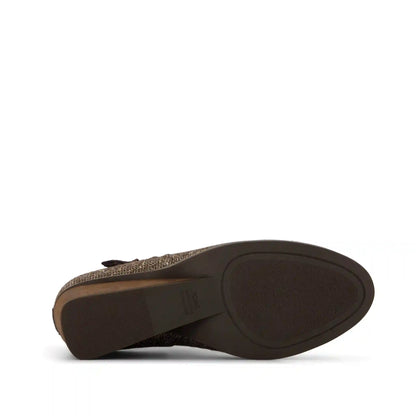 Womens Goldie Wedge Ankle Bootie Metallic Twill Chocolate Brown