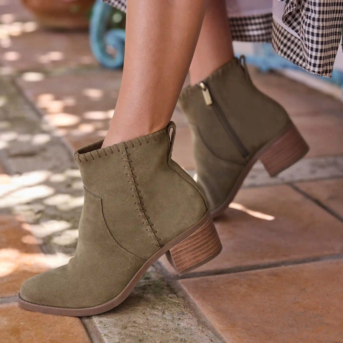 Womens Delilah Heeled Boot Water Repellent Military Olive Suede
