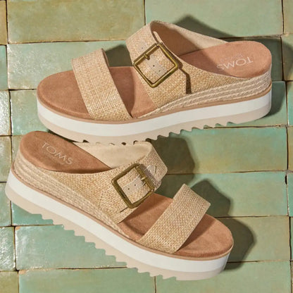 Diana Mule Buckle Wedge Sandal Almond Raffia