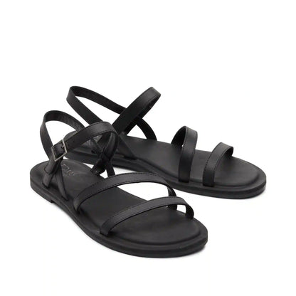 Kira Black Leather Strappy Sandal